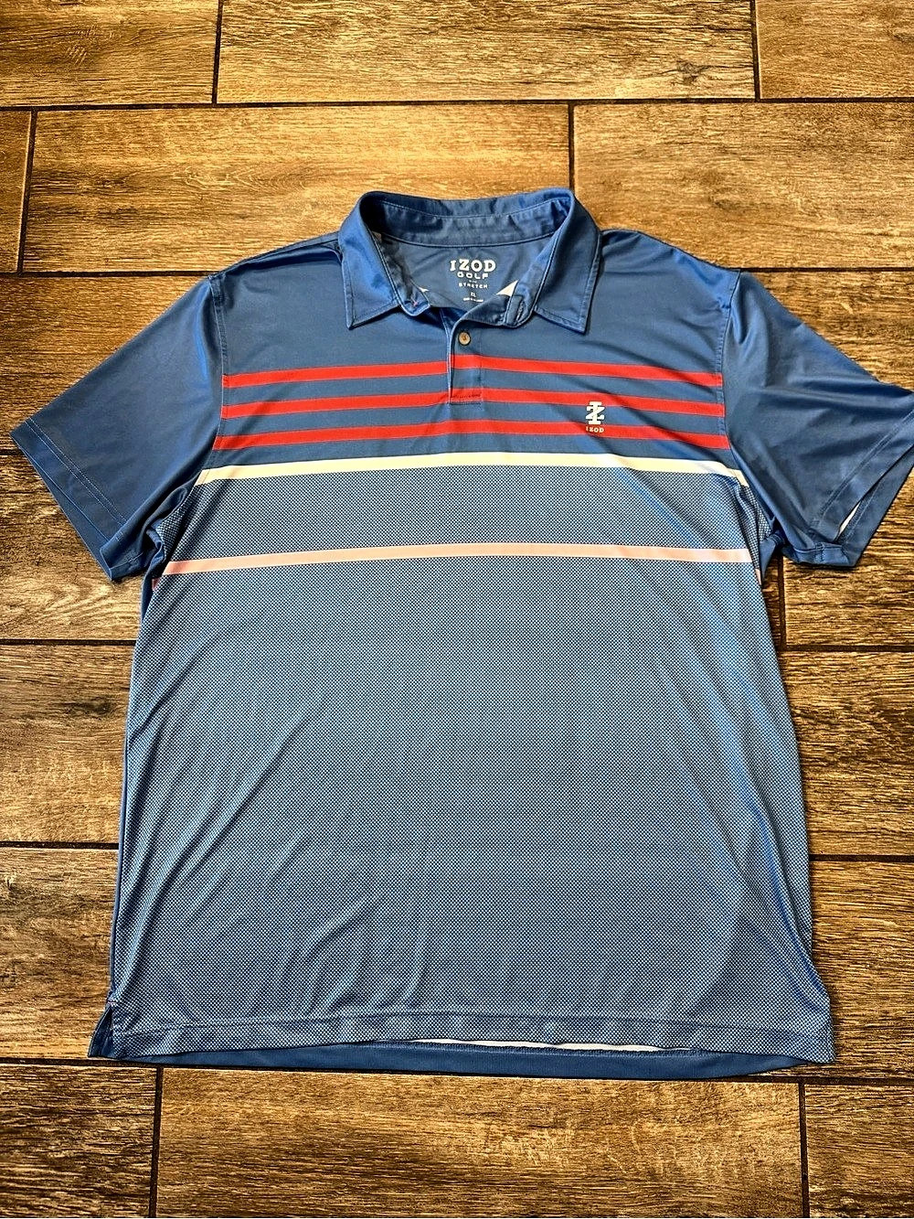 IZOD Golf Performance Polo Striped Blue & Red XL Excellent Condition